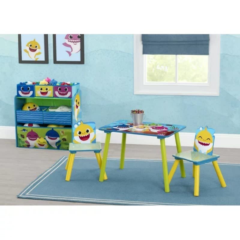 PZCXBFH Baby Shark Playroom Solutions Set of 4 - Set Includes Table and 2 Chairs and 6 Boxes of Toy Storage