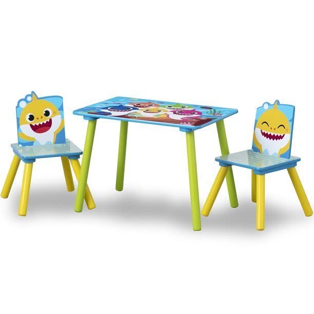 PZCXBFH Baby Shark Playroom Solutions Set of 4 - Set Includes Table and 2 Chairs and 6 Boxes of Toy Storage