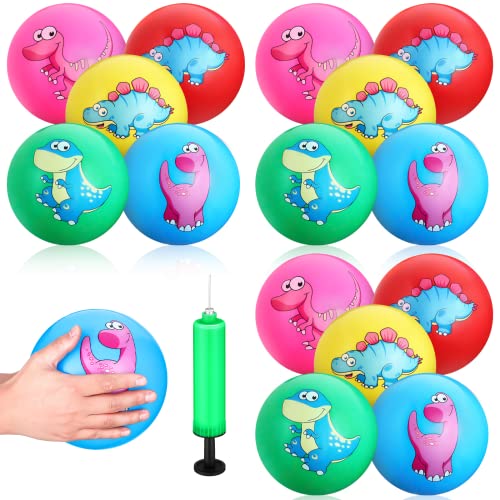 Sratte 15 Pcs 9 Inch Balls for Toddlers 1-3 Cute Dinosaur Inflatable Bouncy Beach Balls for Kids with Pump for Indoor Outdoor Beach Playground Backyard Pool Games