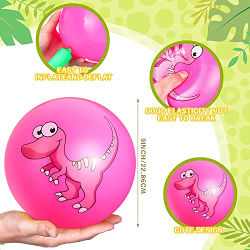 Sratte 15 Pcs 9 Inch Balls for Toddlers 1-3 Cute Dinosaur Inflatable Bouncy Beach Balls for Kids with Pump for Indoor Outdoor Beach Playground Backyard Pool Games