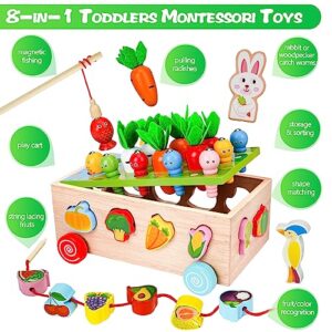 8-in-1 Toddlers Montessori Wooden Educational Toys for Baby Boy Girl 1 2 3 Year Old, Shape Sorting Toys Gifts for Kids 2-4, Preschool Learning Fine Motor Skills Game Carrot Harvest Game Toys for 1-3