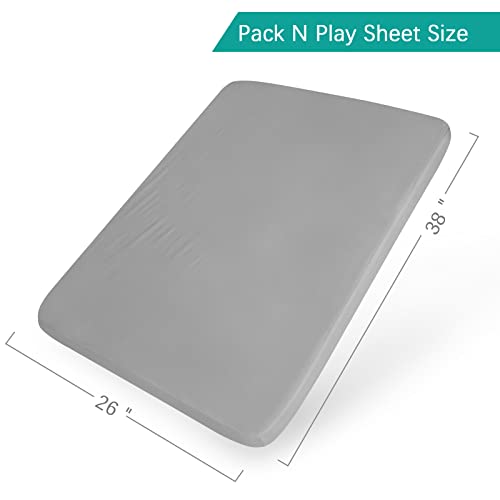 Pack and Play Sheets Fitted Waterproof 2 Pack, Mini Crib Mattress Protector 38" X 26" Portable Mini Crib Sheet for Boys & Girls/Trifold Pack and Play Mattress Topper 38" x 26", Gray