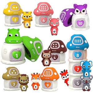 20pcs farm animal toys toddler toys age 1-2 2-4, montessori toys for 1 year old finger puppets and mushroom houses learning toys, counting, matching, sorting & stacking toys, baby gifts for girls boys