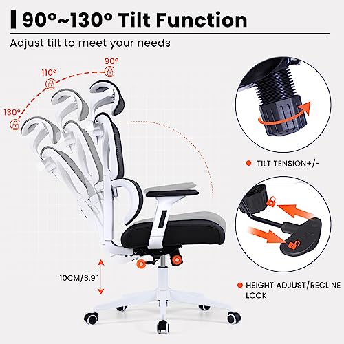 Razzor Office Chair Ergonomic Computer Desk Chair Upgrade Adjustable Lumbar Support, Breathable Mesh Gaming Chair with 3D Arms and Headrest Swivel High Back Executive Chairs