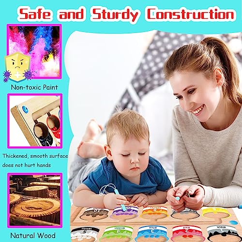 Montessori Toys for 2+ 3 4 5 Year Old-Wooden Board Puzzle with Color and Number Magnet Maze,Learning & Education Toys for Preschoolers, Toddler Fine Motor Skills Travel Toys Birthday Gifts
