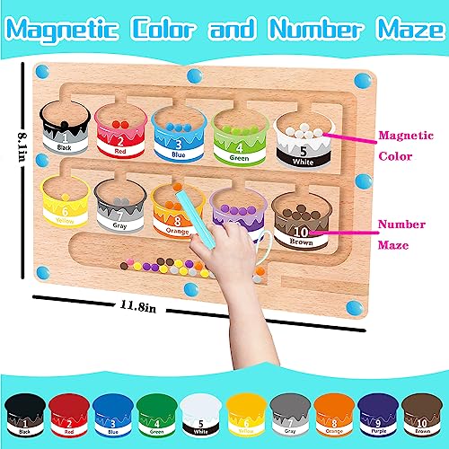 Montessori Toys for 2+ 3 4 5 Year Old-Wooden Board Puzzle with Color and Number Magnet Maze,Learning & Education Toys for Preschoolers, Toddler Fine Motor Skills Travel Toys Birthday Gifts