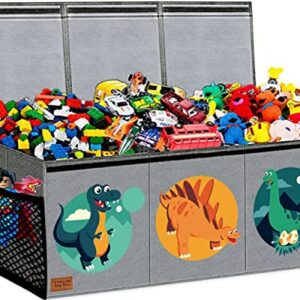 Toy Chest for Boys,Kids Toy Storage Bins,Toy Box for Boys,Collapsible toy organizers with Lid Handles,Removable Divider,Large Storage Containers for Playroom,Bedroom,Nursery,Dinosaur Pattern (grey)