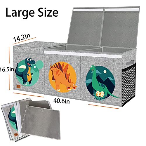 Toy Chest for Boys,Kids Toy Storage Bins,Toy Box for Boys,Collapsible toy organizers with Lid Handles,Removable Divider,Large Storage Containers for Playroom,Bedroom,Nursery,Dinosaur Pattern (grey)