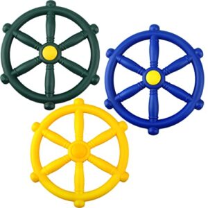 rcanedny 3 pack playground steering wheel swingset steering wheel pirate ship steering wheel toys for kids outdoor playground ship playhouse treehouse decor (blue,green,yellow)