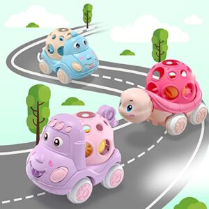 Baby Girl Toy Cars for Babies, Pink Car Toys for Baby Girls, Toy Car for Infant Toddler Girl, Push and Go Trucks Rattles Gifts for Toddlers, Soft Rattle and Roll Truck Wind Up Cars for Infants Gift