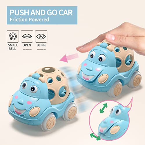 Baby Girl Toy Cars for Babies, Pink Car Toys for Baby Girls, Toy Car for Infant Toddler Girl, Push and Go Trucks Rattles Gifts for Toddlers, Soft Rattle and Roll Truck Wind Up Cars for Infants Gift