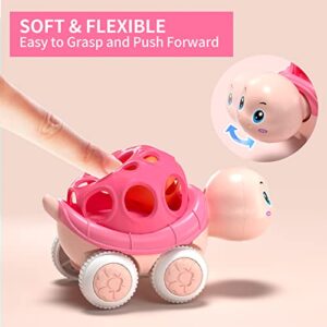 Baby Girl Toy Cars for Babies, Pink Car Toys for Baby Girls, Toy Car for Infant Toddler Girl, Push and Go Trucks Rattles Gifts for Toddlers, Soft Rattle and Roll Truck Wind Up Cars for Infants Gift