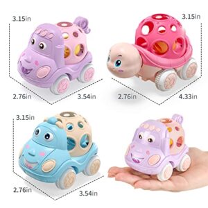 Baby Girl Toy Cars for Babies, Pink Car Toys for Baby Girls, Toy Car for Infant Toddler Girl, Push and Go Trucks Rattles Gifts for Toddlers, Soft Rattle and Roll Truck Wind Up Cars for Infants Gift