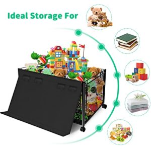 VSTM Toy Storage Box, Toy Chest Organizer for Girls Boys, Collapsible Extra Large Metal Toy Storage Bins with Wheels & Lid, Kids Toy Storage Containers Baskets for Playroom, Nursery (1 Pack, Black)