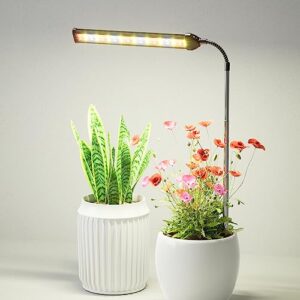 juhefa led grow light, 6000k full spectrum gooseneck plant growing lamp for indoor small mini plants, auto on/off timer 4/8/12/18hrs & 3 colors spectrum