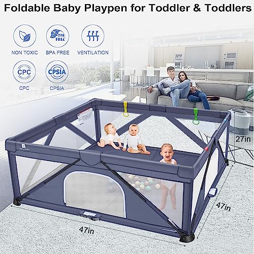 Foldable Baby Playpen, Baby Gate Playpen, Extra Large Baby Playards for Toddler, 47"x47"(15.5 sq. ft Space), Indoor & Outdoor Large Kids Activity Center, Suitable for Home Travel Picnic (47*47 INCHES)