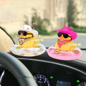 wonuu Car Rubber Duck Decoration, West Cowboy Duck Car Dashboard Decoration Accessories with Mini Swim Ring Cowboy Hat Scarf and Sunglasses(A_Pink Sunglass Cowboy hat