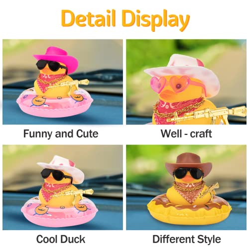 wonuu Car Rubber Duck Decoration, West Cowboy Duck Car Dashboard Decoration Accessories with Mini Swim Ring Cowboy Hat Scarf and Sunglasses(A_Pink Sunglass Cowboy hat