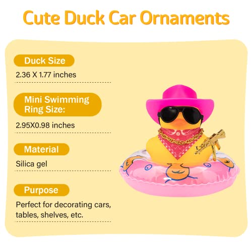 wonuu Car Rubber Duck Decoration, West Cowboy Duck Car Dashboard Decoration Accessories with Mini Swim Ring Cowboy Hat Scarf and Sunglasses(A_Pink Sunglass Cowboy hat