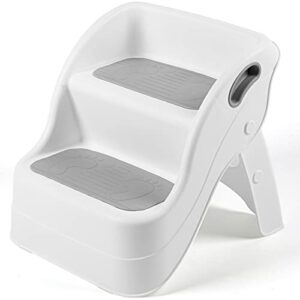 geetery 2 step stool for kids toddler step stool with handles and slip resistant soft grips for bathroom sink and potty training, foldable and integral kitchen stool helper