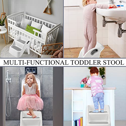 Geetery 2 Step Stool for Kids Toddler Step Stool with Handles and Slip Resistant Soft Grips for Bathroom Sink and Potty Training, Foldable and Integral Kitchen Stool Helper