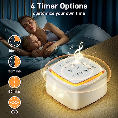 White Noise Machine, Symoode Rechargeable Sound Machines with Warm Night Light for Sleeping, 15 Non Looping Natural Soothing Sounds, Timer & Memory Feature, Portable Sleep Sound Machine for Adults