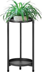 plant stand indoor outdoor 2 tier metal plant shelf rack for plants multiple tiered flower pot stands holder - small iron potted planter shelves for patio corner balcony garden - black, 2ft tall