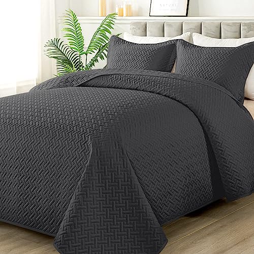 HYLEORY Quilt Set Full/Queen Size - Soft Lightweight Quilts Summer Quilted Bedspreads - Reversible Coverlet Bedding Set for All Season 3 Piece (1 Quilt, 2 Pillow Shams) - Dark Grey