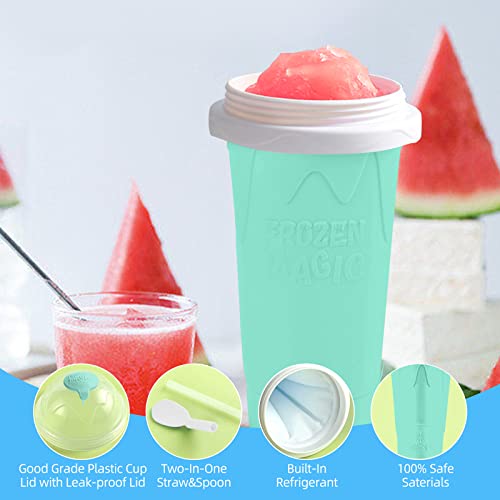 Slushy Maker Cup, Frozen Magic Slushie Maker Cup, Quick Cooling Maker Cups with Lids and Straws, Double Layer Silicone Smoothie Cup, Cool Fun Stuff Things Gadgets for Everyone (New Blue)