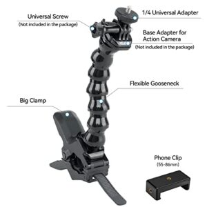 TELESIN Jaws Flex Super Clamp Mount Gooseneck Desk Table Stroller Gym Vlog Video Light Extension Holder Attachment for GoPro Max Mini Hero 11 10 9 8 7 6 5, Insta360 X2 X3, DJI Action 2 3 Accessories