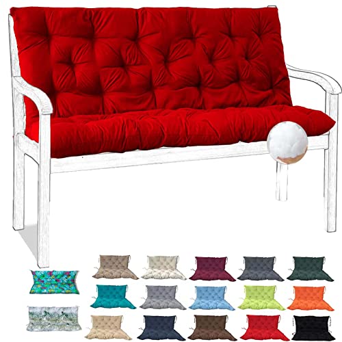 Replacement Cushions for Swing, Porch Swing Cushions with Backrest 2-3 Seater Waterproof Bench Pad Cushions Loveseat Cushions with Ties for Outdoor Patio Garden Furniture ( bright red 60*40in)