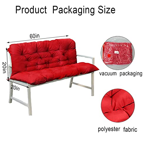 Replacement Cushions for Swing, Porch Swing Cushions with Backrest 2-3 Seater Waterproof Bench Pad Cushions Loveseat Cushions with Ties for Outdoor Patio Garden Furniture ( bright red 60*40in)