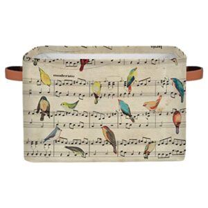 funky qiu music score note storage basket bin colorful bird collapsible fabric large toys storage cube box with handles closet shelf cloth organzier for nursery kids bedroom,15x11x9.5 in,1 pack