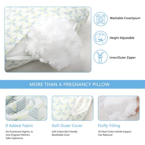 Coldew Pregnancy Pillows for Sleeping, Maternity Pillow for Pregnant Women, Soft Pregnancy Body Pillow with Detachable and Adjustable Pillow Cover - Support for Belly, Back, Legs, Hips (Golden, Small)