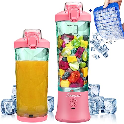 Portable Blender Personal Juicer, 20oz with Travel Lid,High Speed Smoothie Mini Blender USB Rechargeable Fruit Mixing Machine for Shakes and nut, Juice, Baby Food