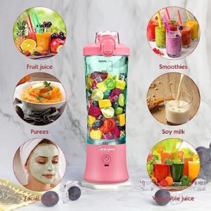 Portable Blender Personal Juicer, 20oz with Travel Lid,High Speed Smoothie Mini Blender USB Rechargeable Fruit Mixing Machine for Shakes and nut, Juice, Baby Food