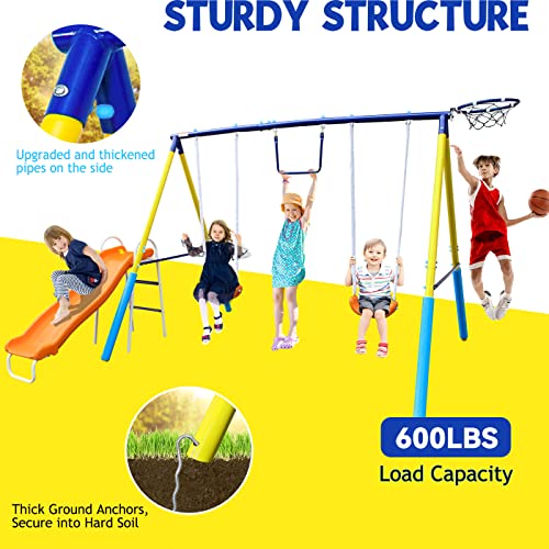 SMkidsport Swing Set 5 in 1 Playground Set for Kids Outdoor Backyard