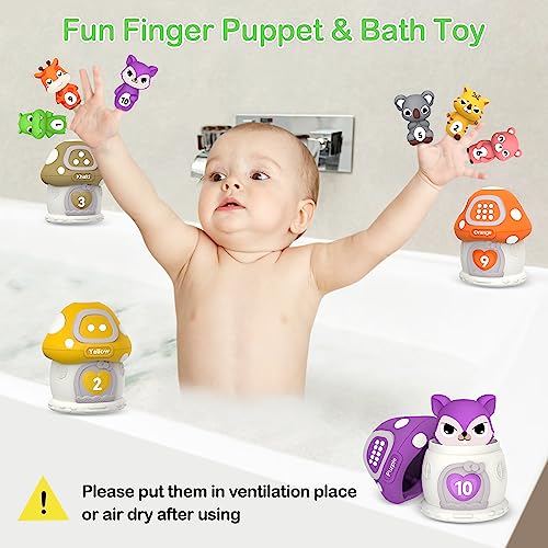 Learning Toddler Toys for 1 2 3 Year Old, 20 Pcs Farm Animal for Toddlers 1-3 3-5 with Farm Animal Mushroom House & Finger Puppets, Counting, Color Matching, Sorting & Stacking Baby Toys Kids Toys