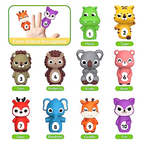 Learning Toddler Toys for 1 2 3 Year Old, 20 Pcs Farm Animal for Toddlers 1-3 3-5 with Farm Animal Mushroom House & Finger Puppets, Counting, Color Matching, Sorting & Stacking Baby Toys Kids Toys