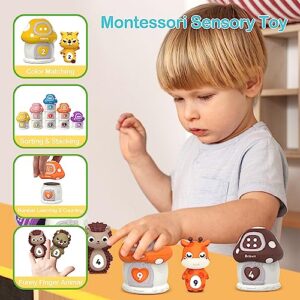 Learning Toddler Toys for 1 2 3 Year Old, 20 Pcs Farm Animal for Toddlers 1-3 3-5 with Farm Animal Mushroom House & Finger Puppets, Counting, Color Matching, Sorting & Stacking Baby Toys Kids Toys