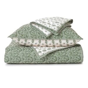 EVERGRACE Floral Printed Quilt Comforter Set Queen Size, 3 Pieces (1 Reversible Quilt Bedding Set, 2 Pillow Shams), Microfiber Lightweight Coverlet Bedspread for All Seasons, Sage Green, 92"x96"