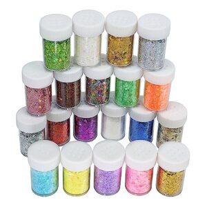 holographic chunky and fine glitter mix, 20 colors craft glitter for resin, iridescent nail glitter, cosmetic eye hair face body glitter, glitter flakes sequins for epoxy resin tumbler diy arts crafts