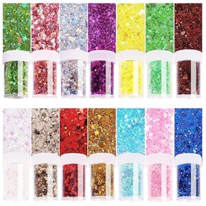 20 assorted colors holographic chunky and fine mixed glitter,shake jar,for diy craft epoxy resin tumber making,nail art,body glitter,jewelry earring keychain making