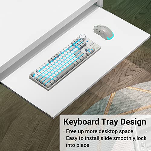 SEDETA L Shaped Gaming Desk, Reversible Home Office Desk or Corner Desk, Gaming Desk with Power Outlets & LED Strip, Monitor Shelf, Keyboard Tray, Pegboard and Storage Shelves, White