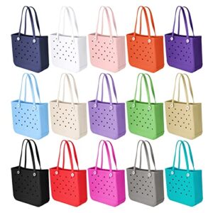 rubber beach bag, 14x12.6 in rubber beach bag with holes, durable open tote bag for beach boat pool sports holiday party 2023-light blue