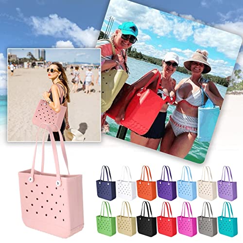 Rubber Beach Bag, 14x12.6 in Rubber Beach Bag With Holes, Durable Open Tote Bag For Beach Boat Pool Sports Holiday Party 2023-light blue