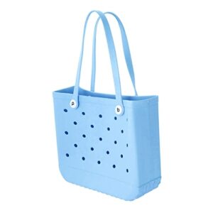 Rubber Beach Bag, 14x12.6 in Rubber Beach Bag With Holes, Durable Open Tote Bag For Beach Boat Pool Sports Holiday Party 2023-light blue