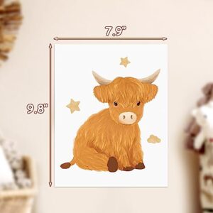 Eunikroko Highland Cattle Nursery Wall Art Decor Scottish Animal Farm Calf Hanging Picture Watercolor Cow New Mom Gifts for Baby Boys and Girls Room Bedroom 8 x 10 inch (No Frame Included) Set of 3