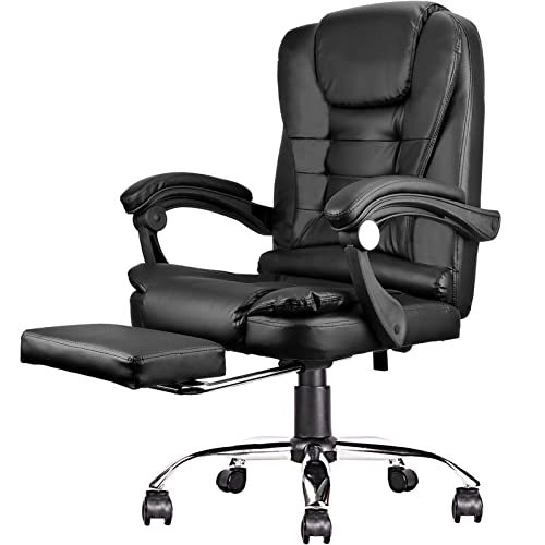 GIVENUSMYF Ergonomic Office Chair High Back with Lumbar Support and Footrest PU Leather Adjustable Swivel Reclining Executive Office Chair Black for Heavy People