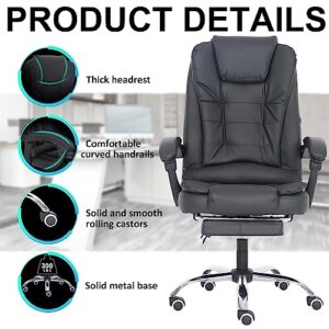 GIVENUSMYF Ergonomic Office Chair High Back with Lumbar Support and Footrest PU Leather Adjustable Swivel Reclining Executive Office Chair Black for Heavy People